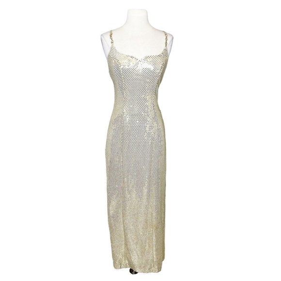 Zum Zum Dresses Vintage 9s Zum Zum Gold Mirror Applique Formal Maxi